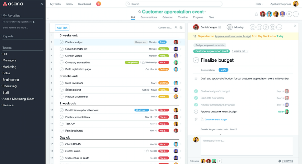 Asana screenshot - 10 migliori software di collaborazione per il marketing nel 2026