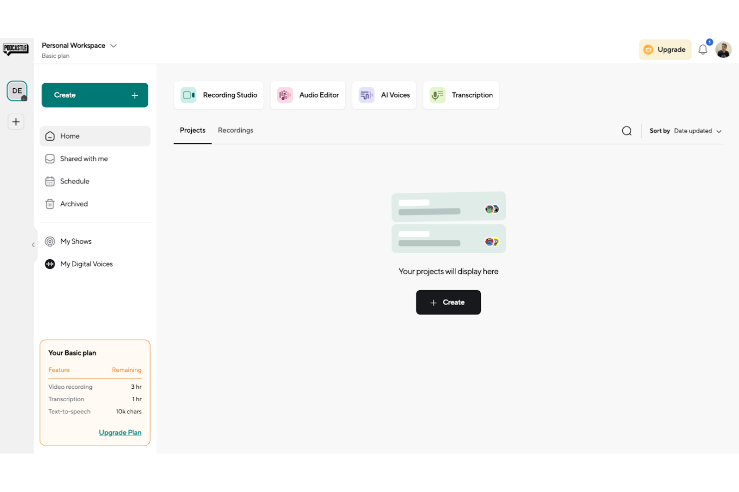 Podcastle.ai screenshot - 14 beste gratis software voor podcastopnames in 2026
