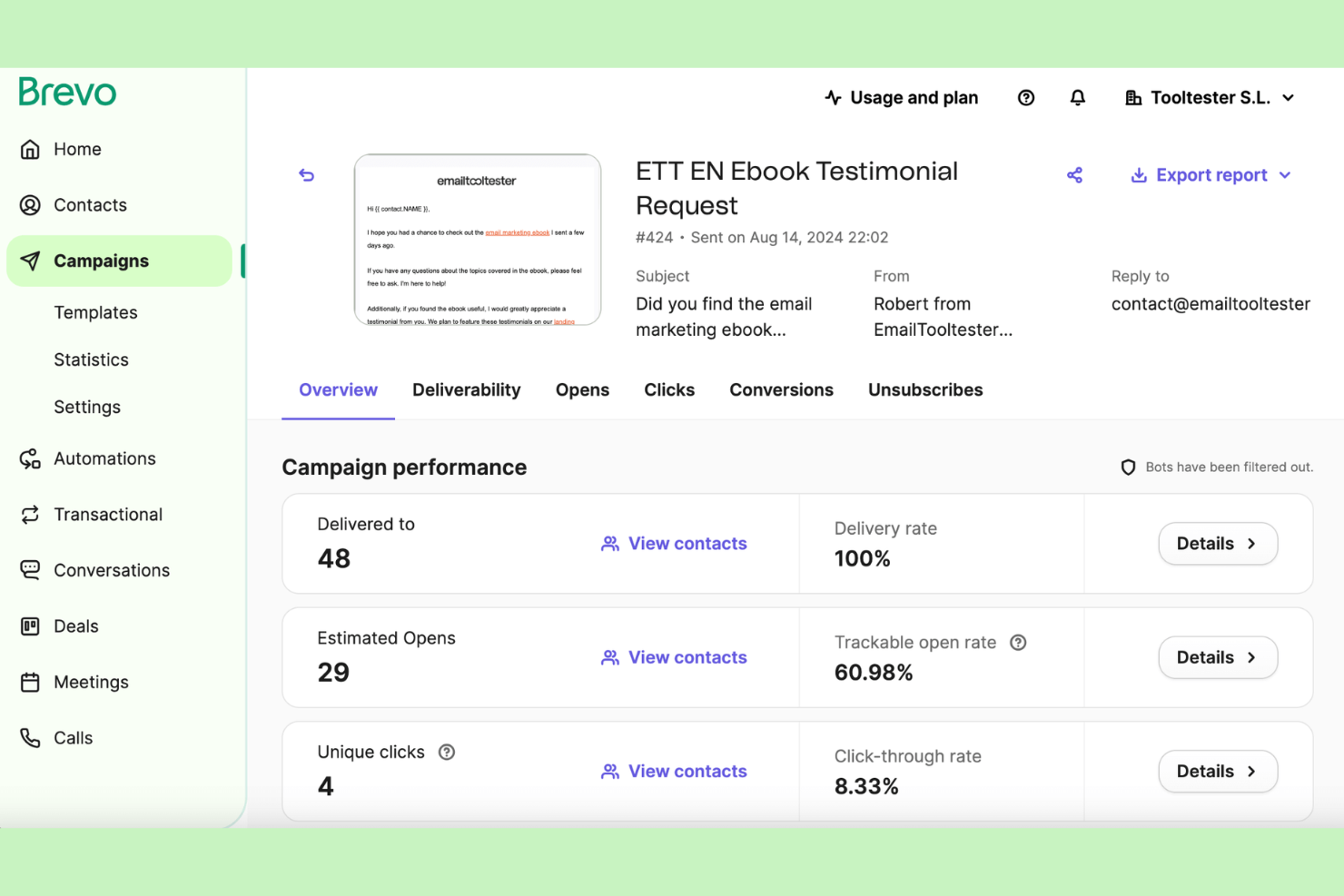 Brevo screenshot - 10 beste software voor B2C-marketingautomatisering in 2026