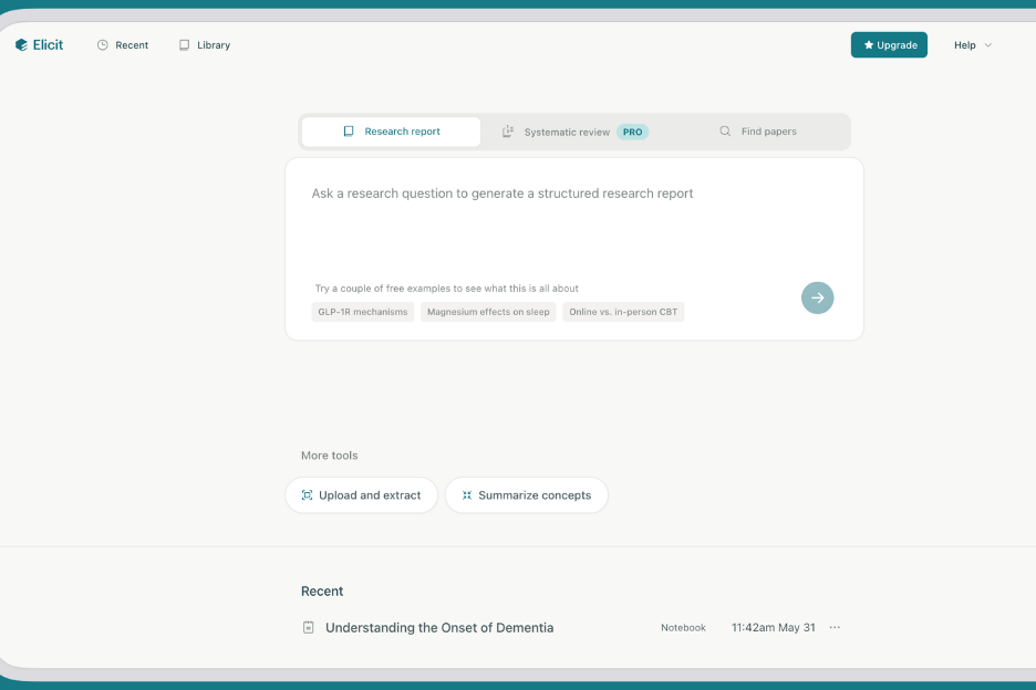Elicit screenshot - 10 beste gratis AI-marketingtools beoordeeld in 2026