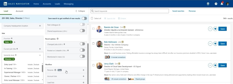 LinkedIn Sales Navigator screenshot - 10 beste AI-software voor leadgeneratie beoordeeld in 2026