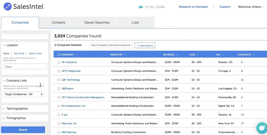 SalesIntel screenshot - 10 beste AI-software voor leadgeneratie beoordeeld in 2026