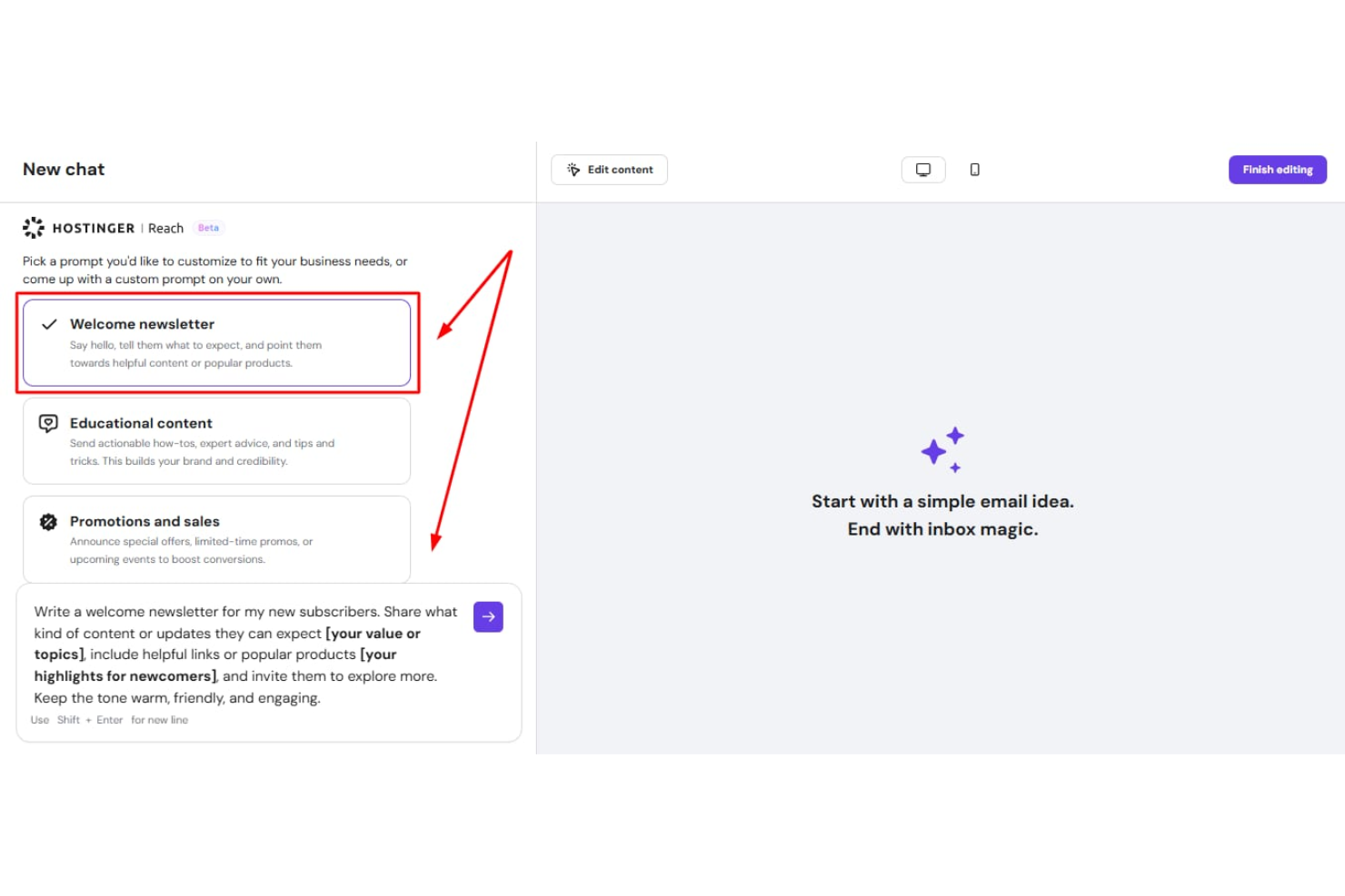 Hostinger Reach screenshot - 10 beste AI-e-mailmarketingtools beoordeeld in 2026