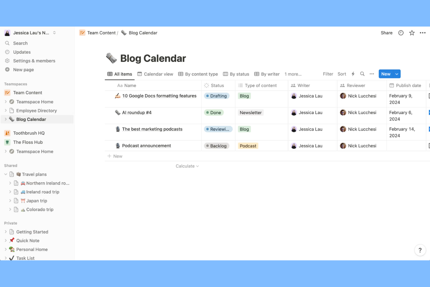 Notion screenshot - 10 alternativas a Basecamp seleccionadas para 2026
