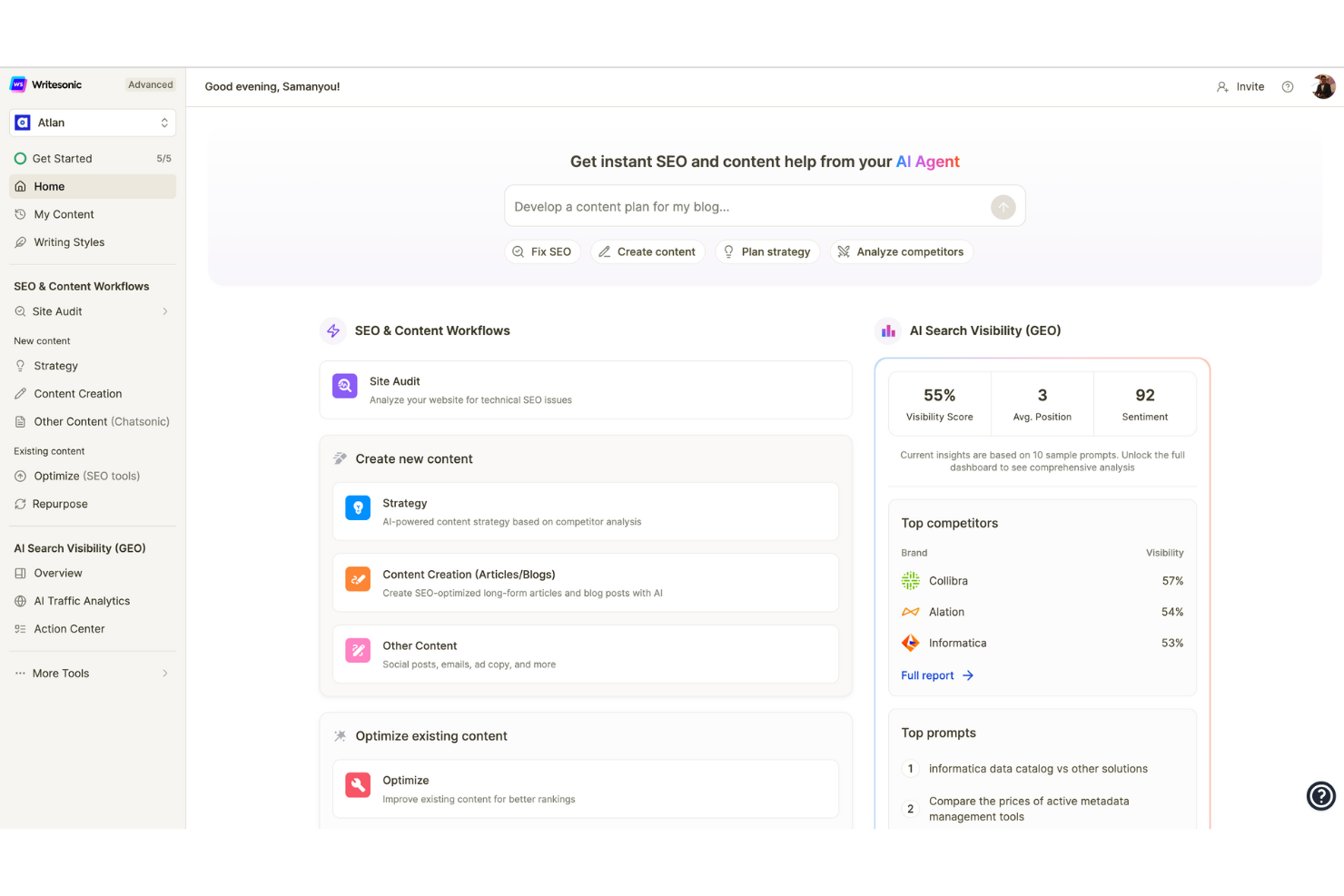 Writesonic screenshot - 10 beste alternatieven voor Grammarly voor 2026