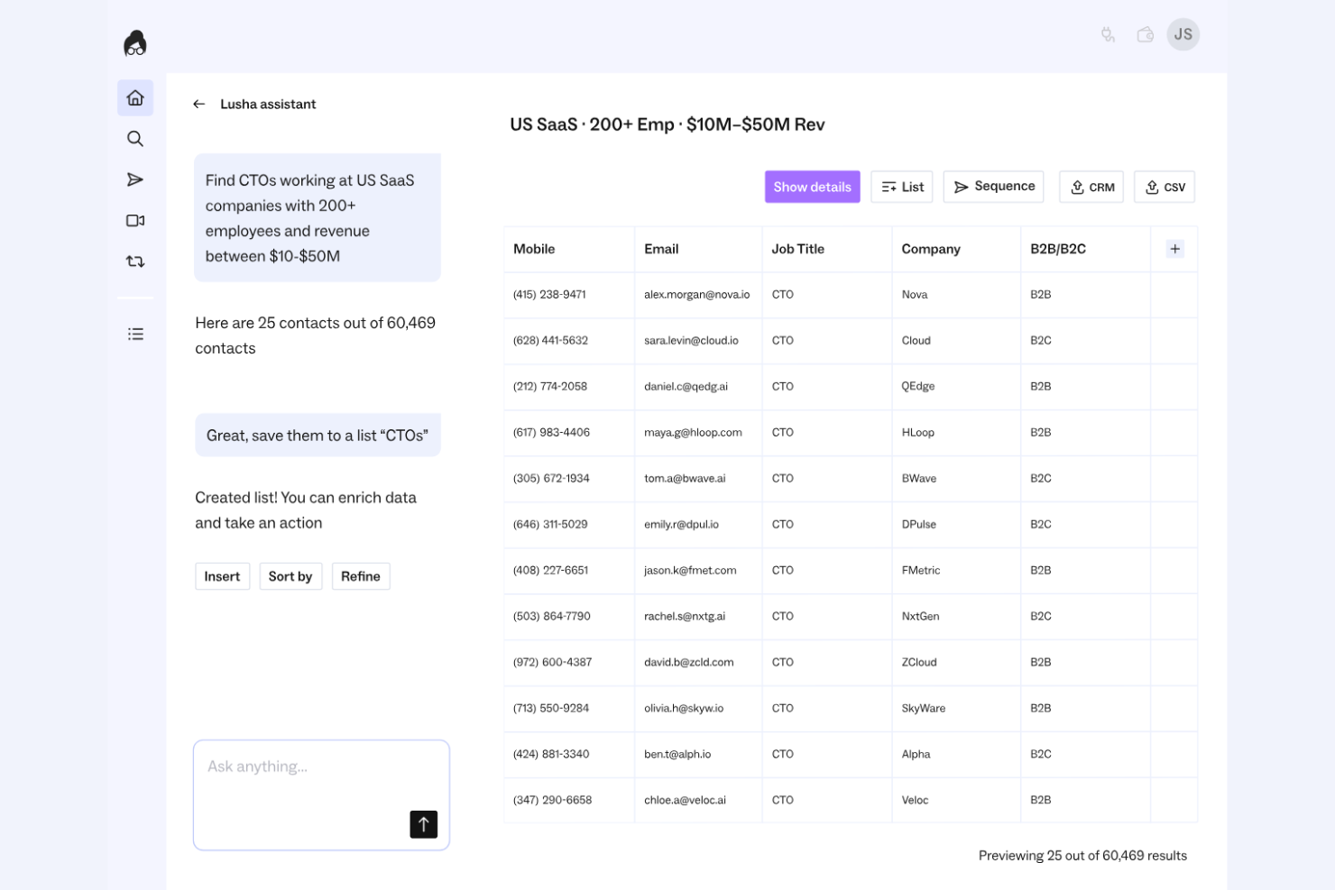 Lusha screenshot - 10 meilleures alternatives à ZoomInfo examinées en 2026