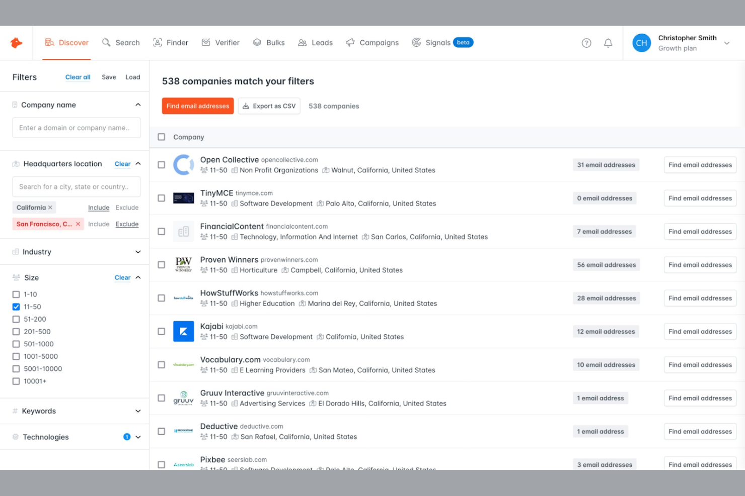 Hunter screenshot - 10 migliori alternative a ZoomInfo recensite nel 2026