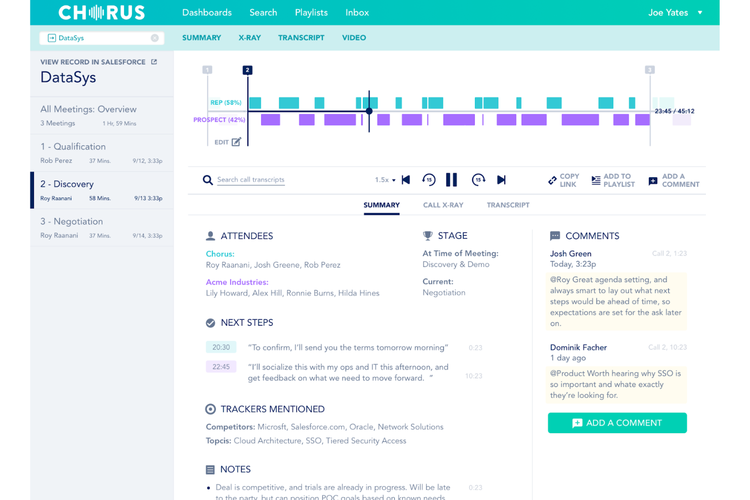 Chorus screenshot - 10 mejores alternativas a Gong analizadas en 2026