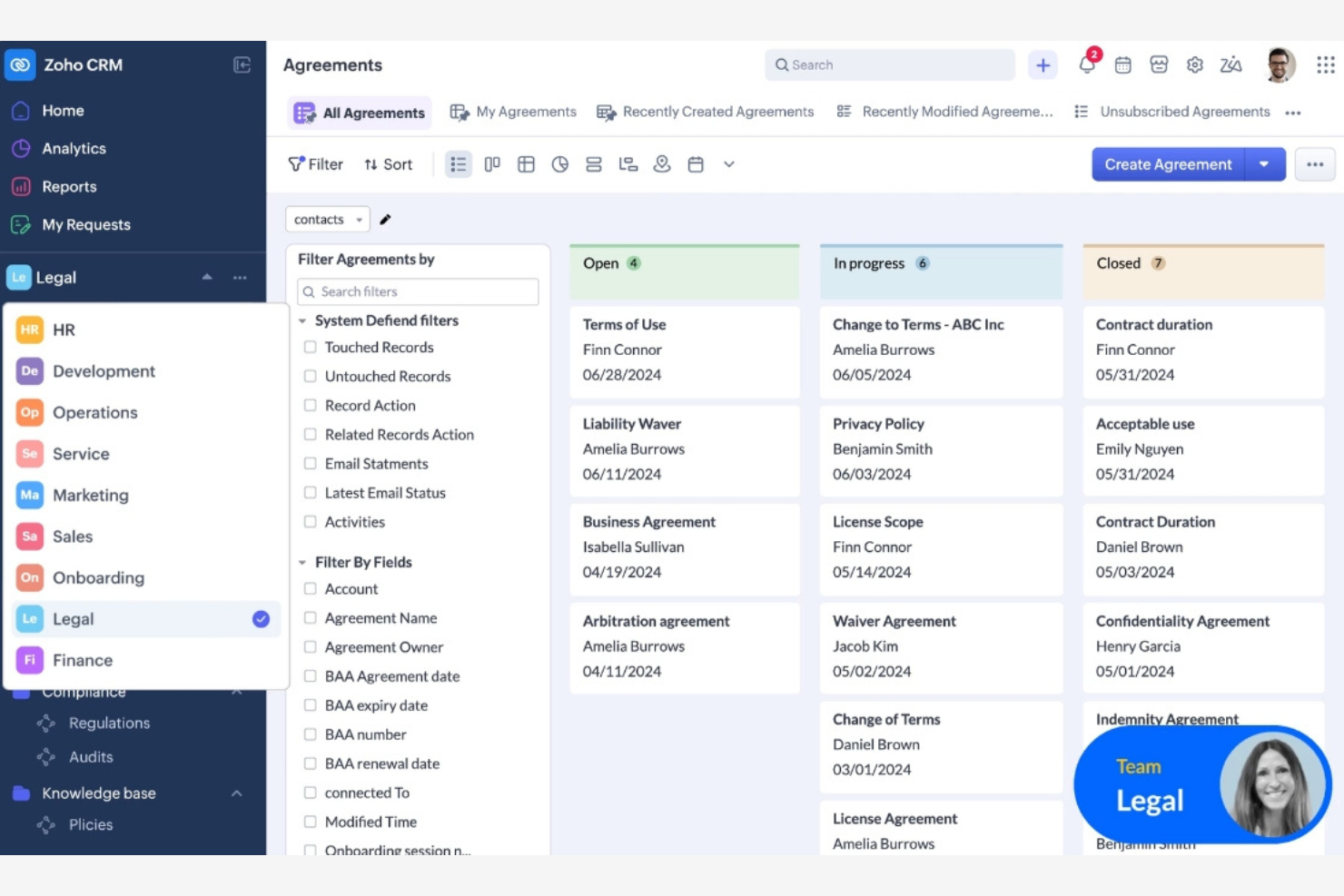 Zoho CRM screenshot - Las 10 mejores alternativas a Pipedrive analizadas en 2026