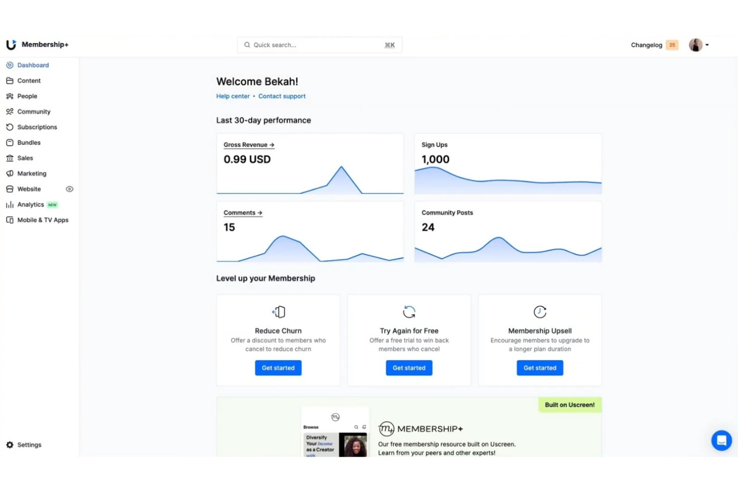 Uscreen screenshot - 10 meilleures alternatives à Kajabi évaluées en 2026