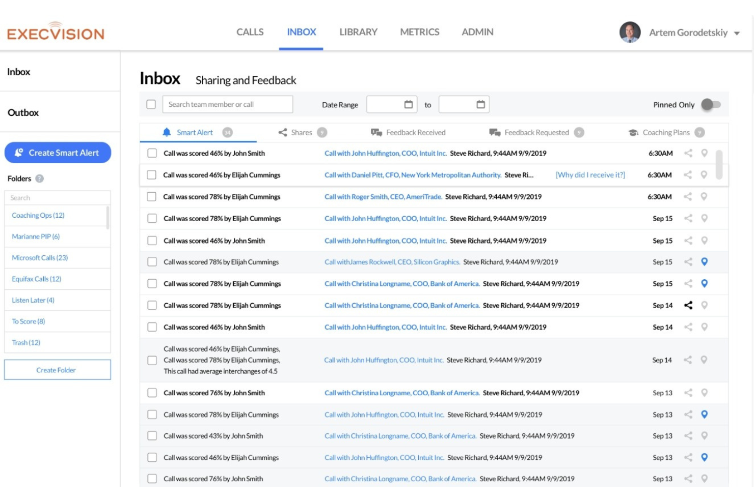 ExecVision screenshot - 10 migliori alternative a Gong recensite nel 2026