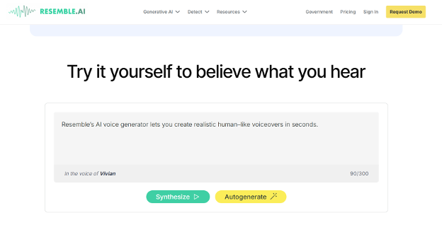 Resemble AI screenshot - Le 10 migliori alternative a Murf AI recensite nel 2026