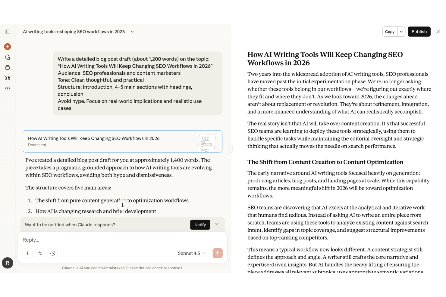 Claude screenshot - Le 10 migliori alternative a Grammarly per il 2026