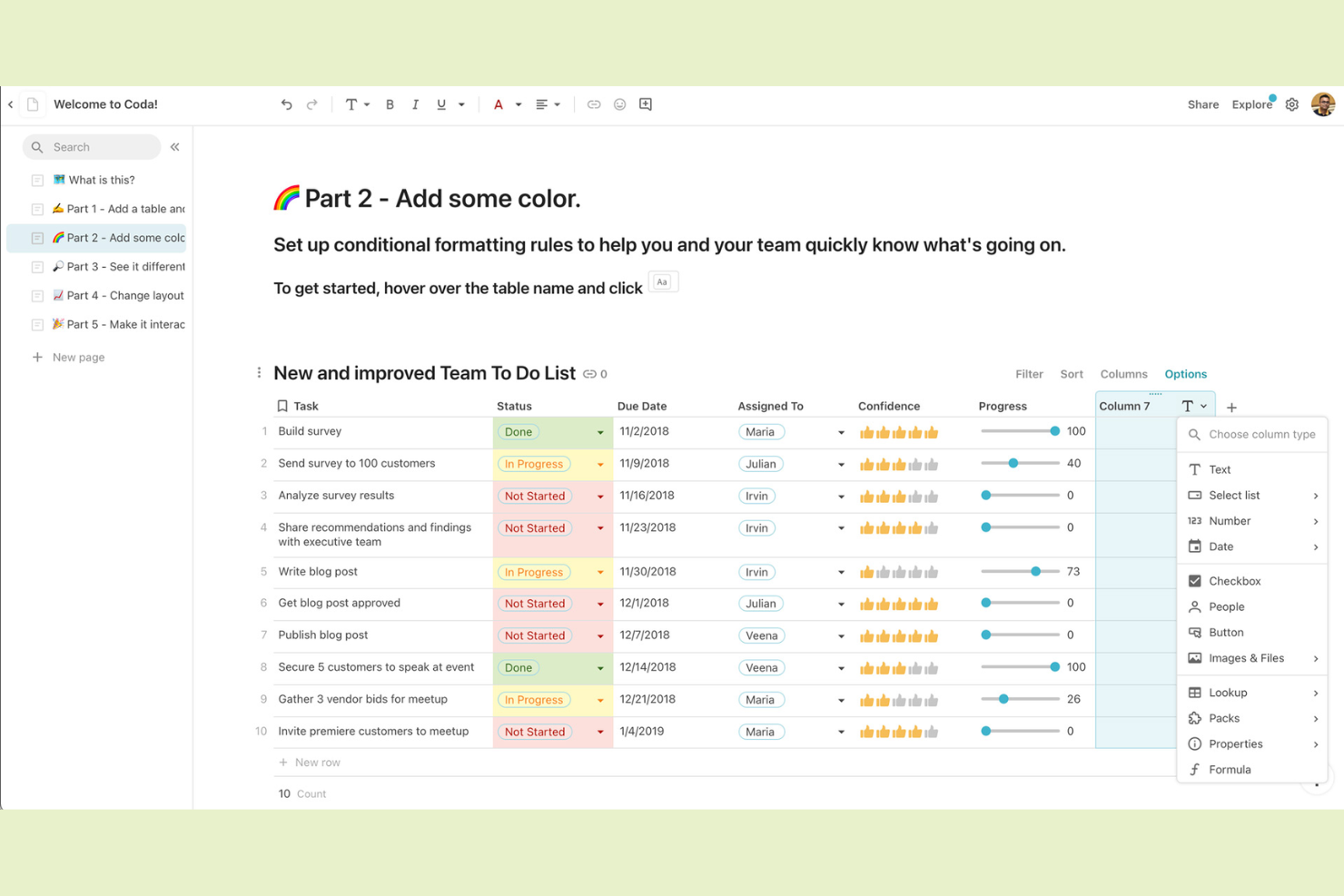 Coda screenshot - 10 alternatives à Basecamp sélectionnées pour 2026