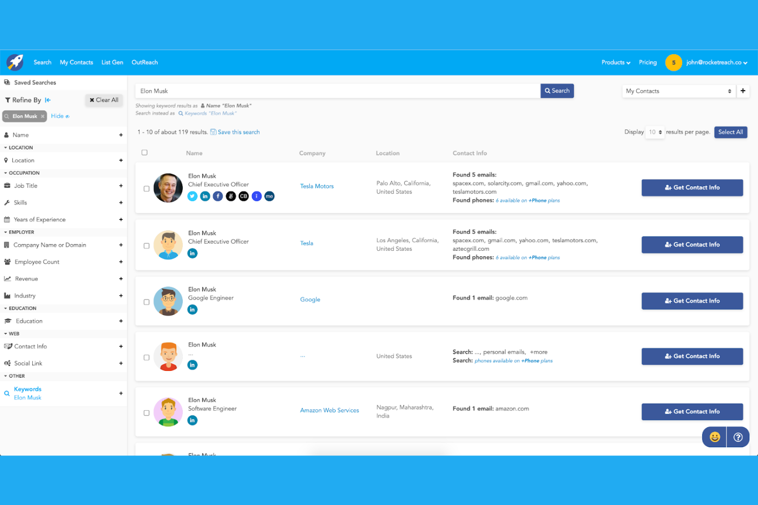 RocketReach screenshot - 10 migliori alternative a ZoomInfo recensite nel 2026