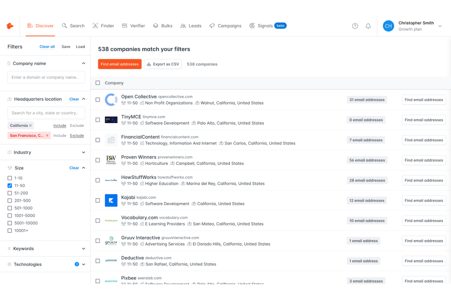 Hunter screenshot - 10 meilleures alternatives à Leadfeeder évaluées en 2026