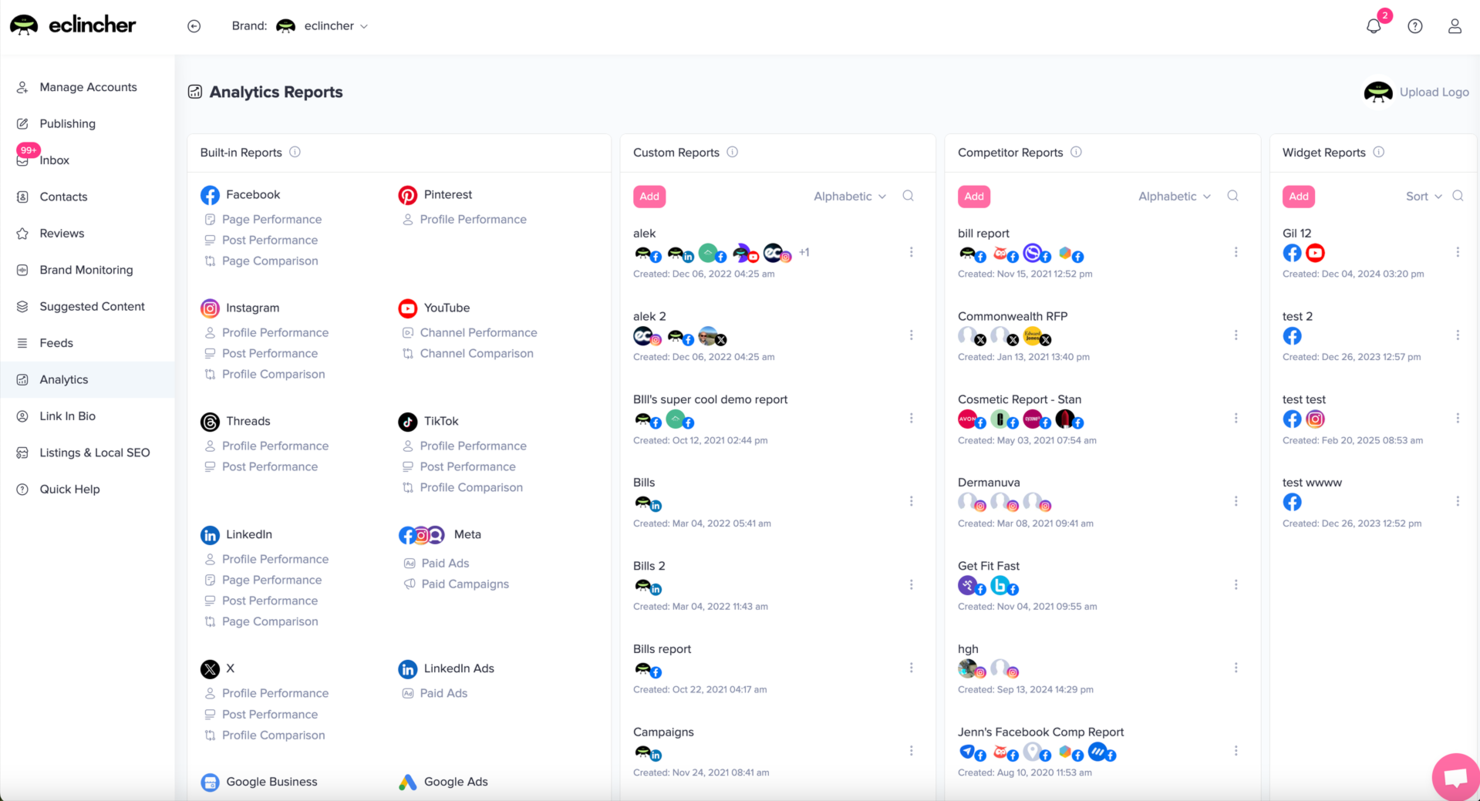 eclincher screenshot - 10 mejores competidores de Sprout Social analizados en 2026
