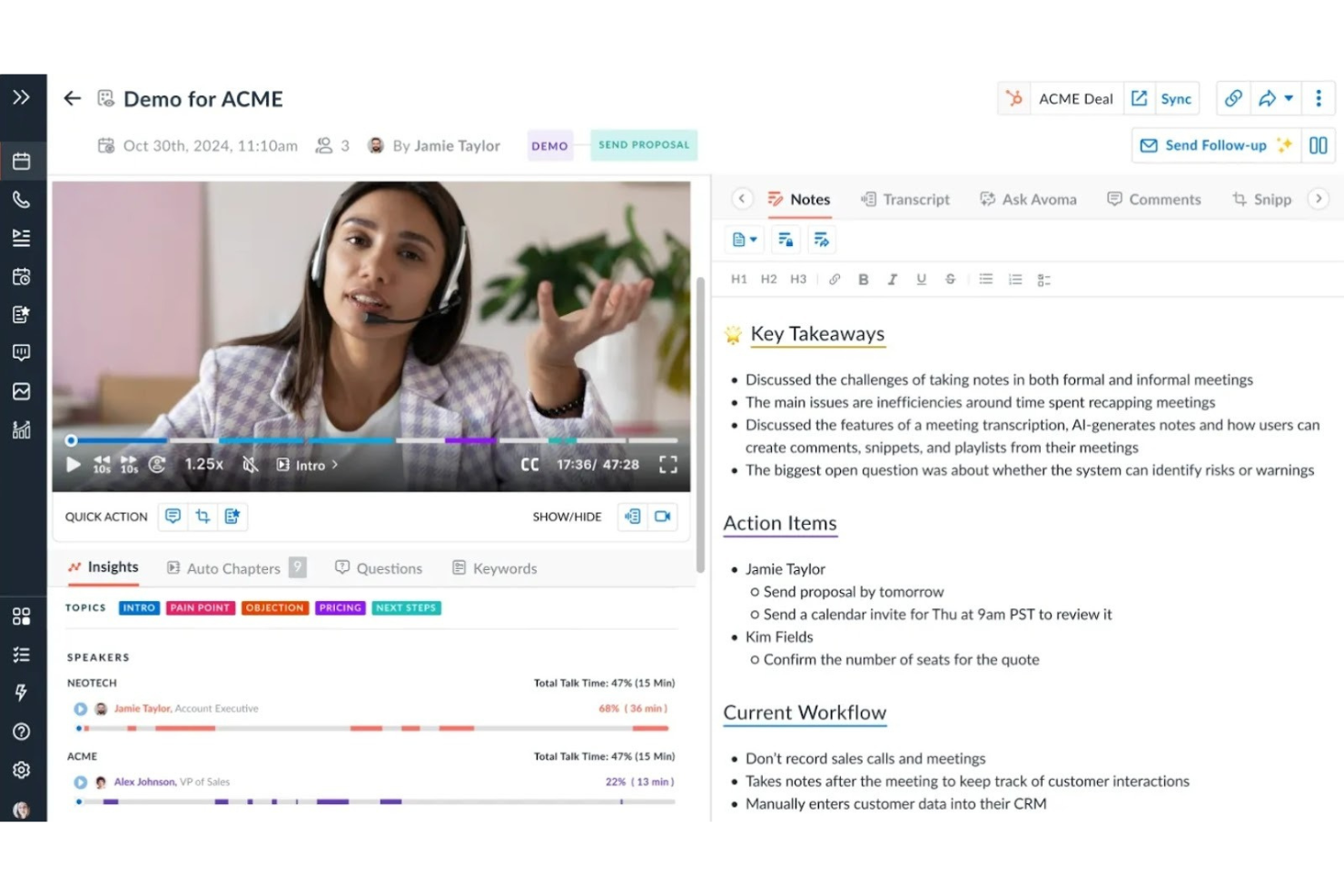 Avoma screenshot - 10 mejores alternativas a Gong analizadas en 2026