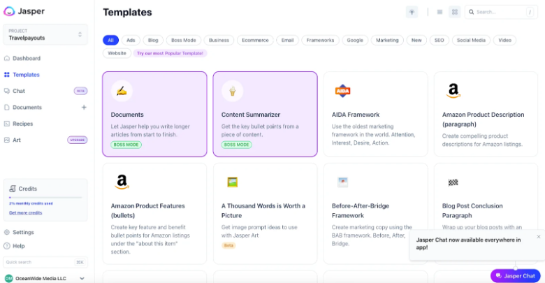Jasper screenshot - Las 10 mejores alternativas a Copy.ai analizadas en 2026