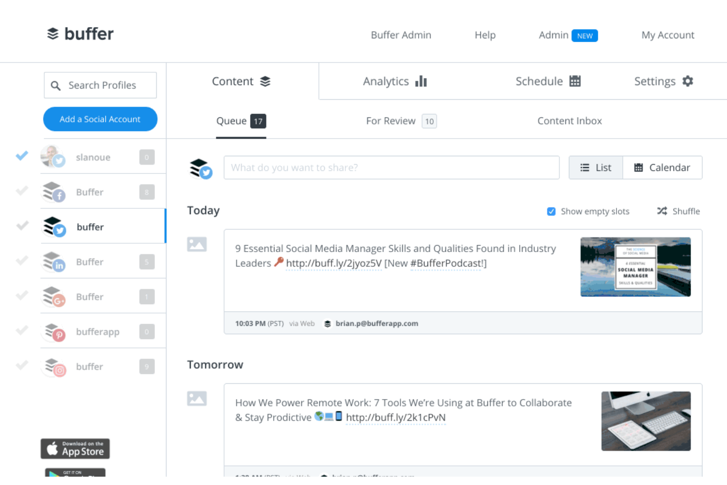 Buffer screenshot - 10 Best Hootsuite Alternatives Reviewed In 2026