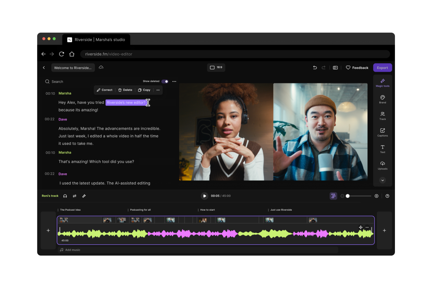 Riverside screenshot - 18 Best AI Video Editors Reviewed in 2026