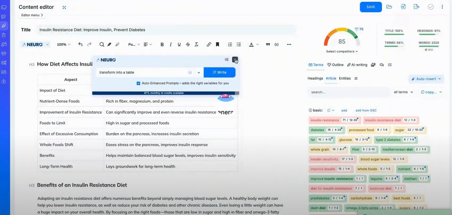 NEURONwriter screenshot - 38 Best AI SEO Tools Reviewed in 2026