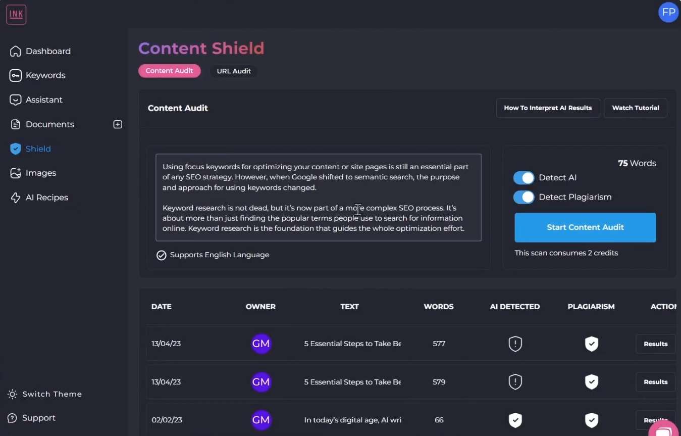 INK screenshot - 38 Best AI SEO Tools Reviewed in 2026