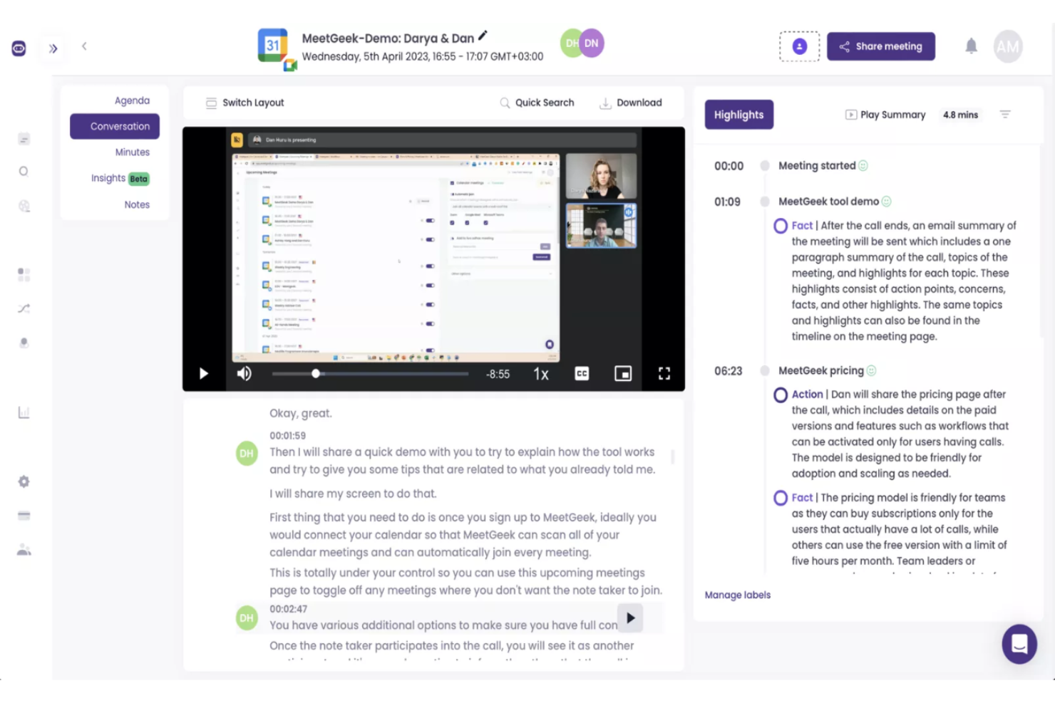 MeetGeek screenshot - 20 Best Gong Alternatives Reviewed in 2026
