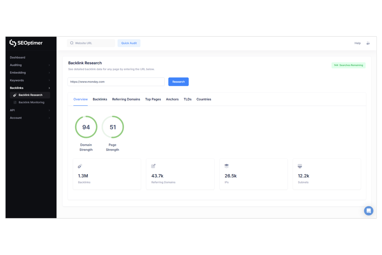 SEOptimer screenshot - 13 Best Backlink Analysis Tools for 2026