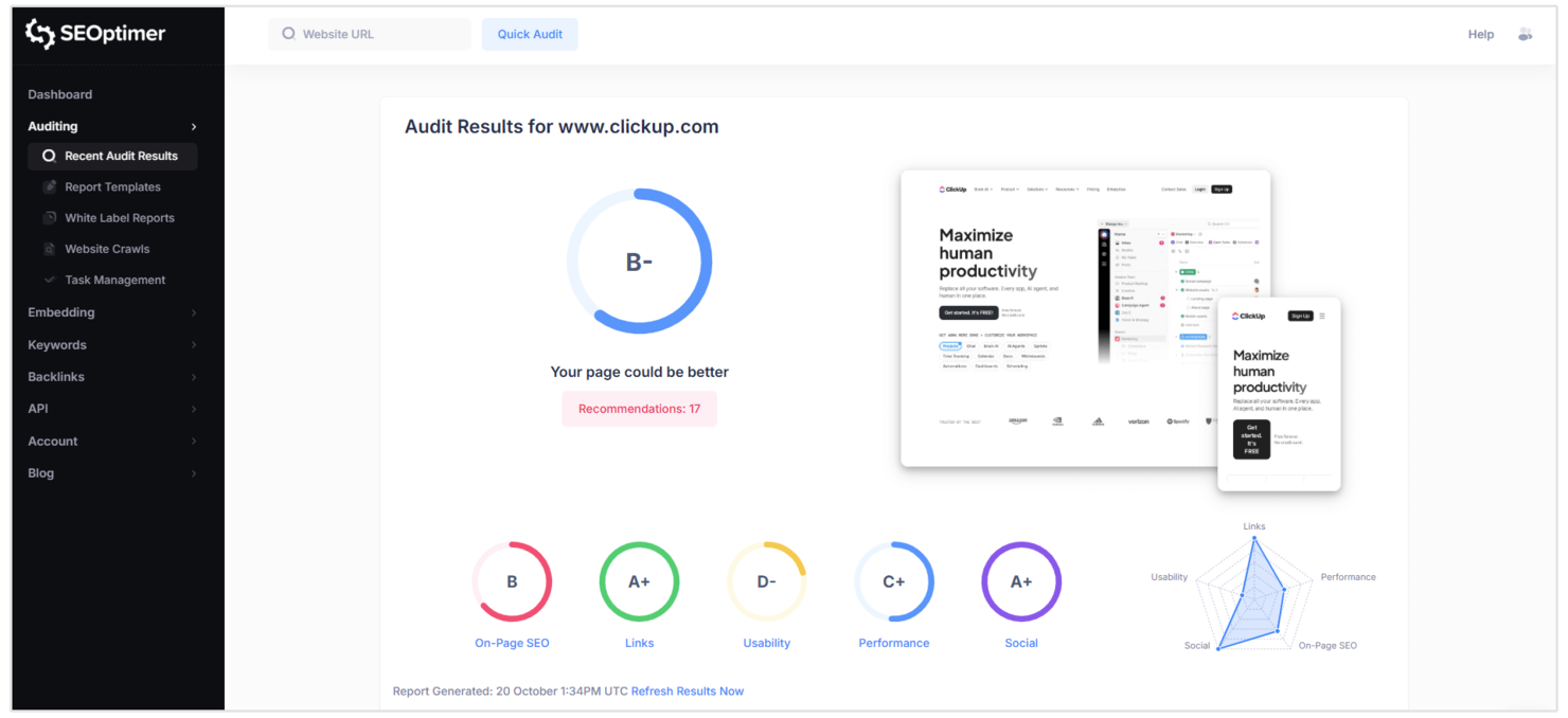 SEOptimer screenshot - 14 Web Analytics Tools Picked for 2026