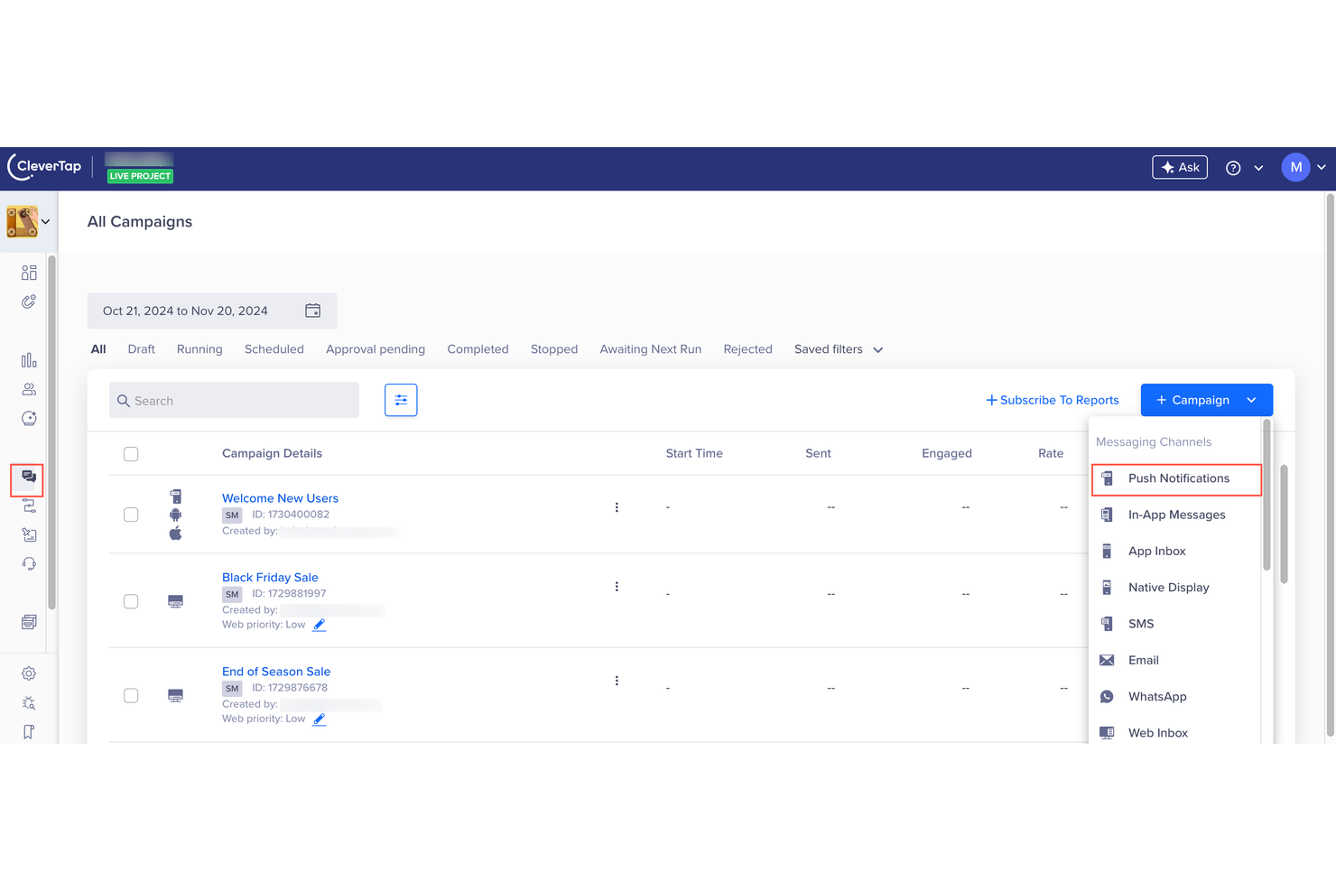 CleverTap screenshot - 21 Push Notification Services for 2026