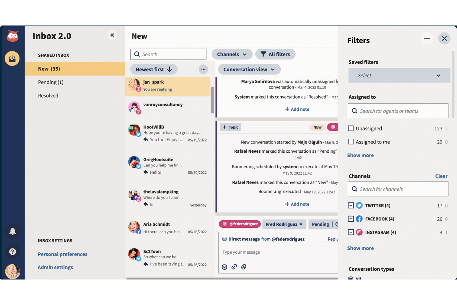 Hootsuite lets your team manage social DMs across channels in one inbox.