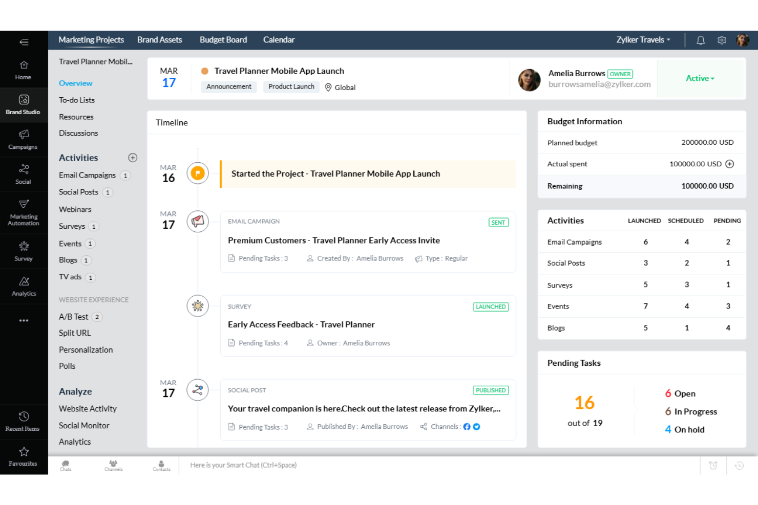 Zoho Marketing Plus designed to unifies campaigns, content, analytics, and team collaboration in one place.