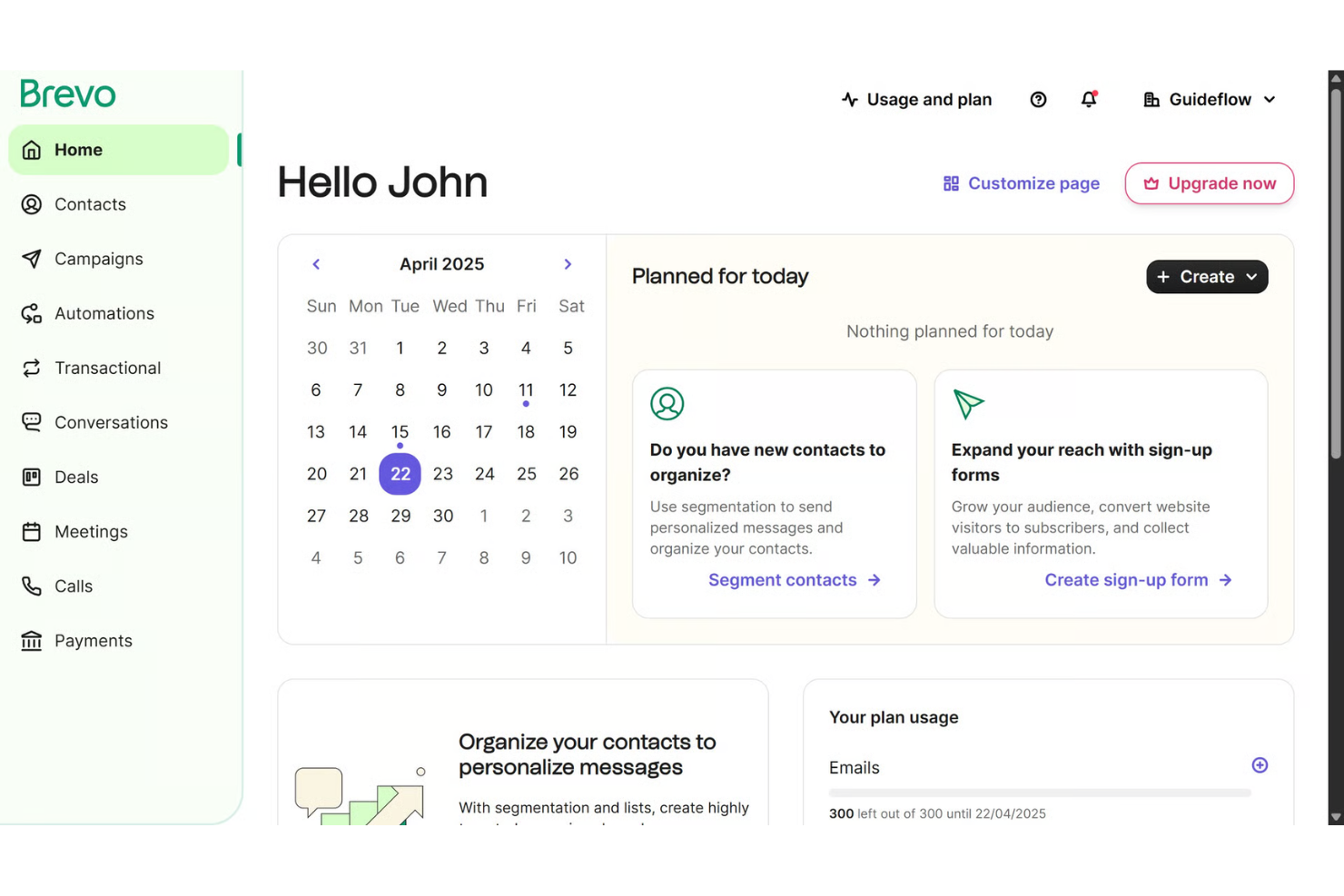 Brevo manages email campaigns, automation, and analytics in one platform.