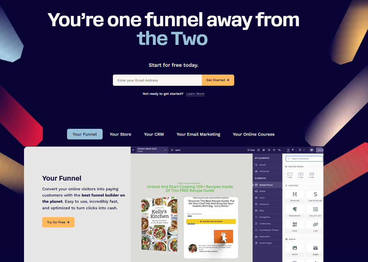 ClickFunnels builds sales funnels fast with landing pages + automation.