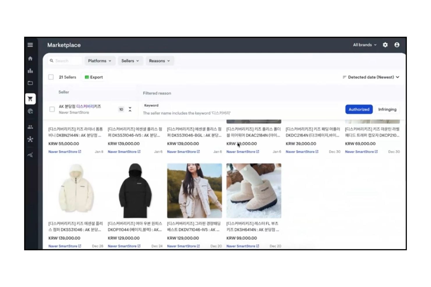 Spot and review potential infringements across marketplaces in one dashboard.