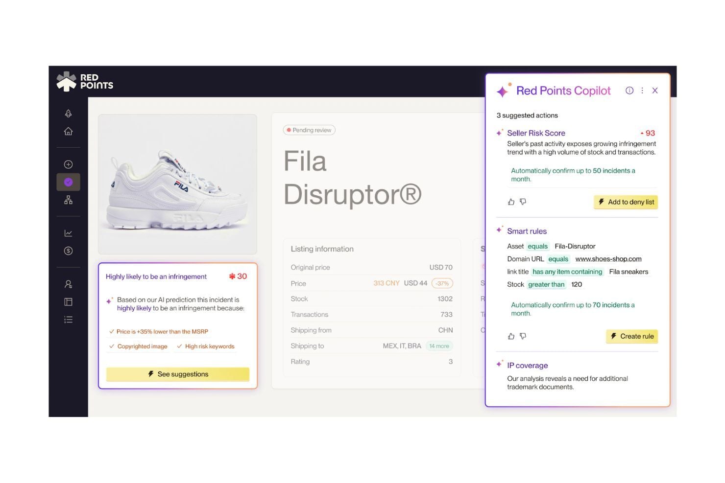 Red Points offers fully managed, AI-led brand protection to detect counterfeits, impersonation, piracy, and marketplace abuse across all digital channels.