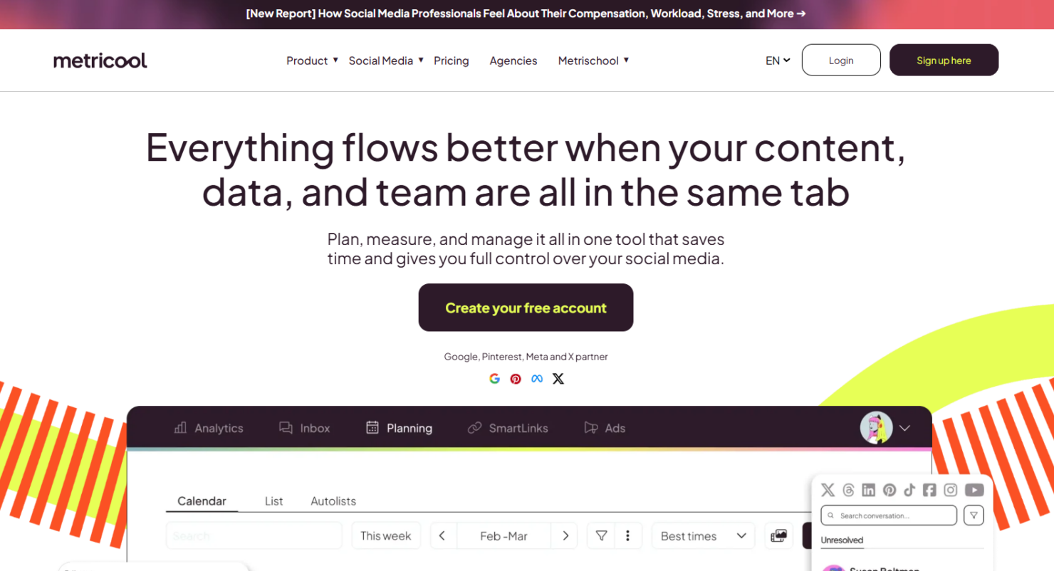 Free tool to plan, track, and analyze social media performance.