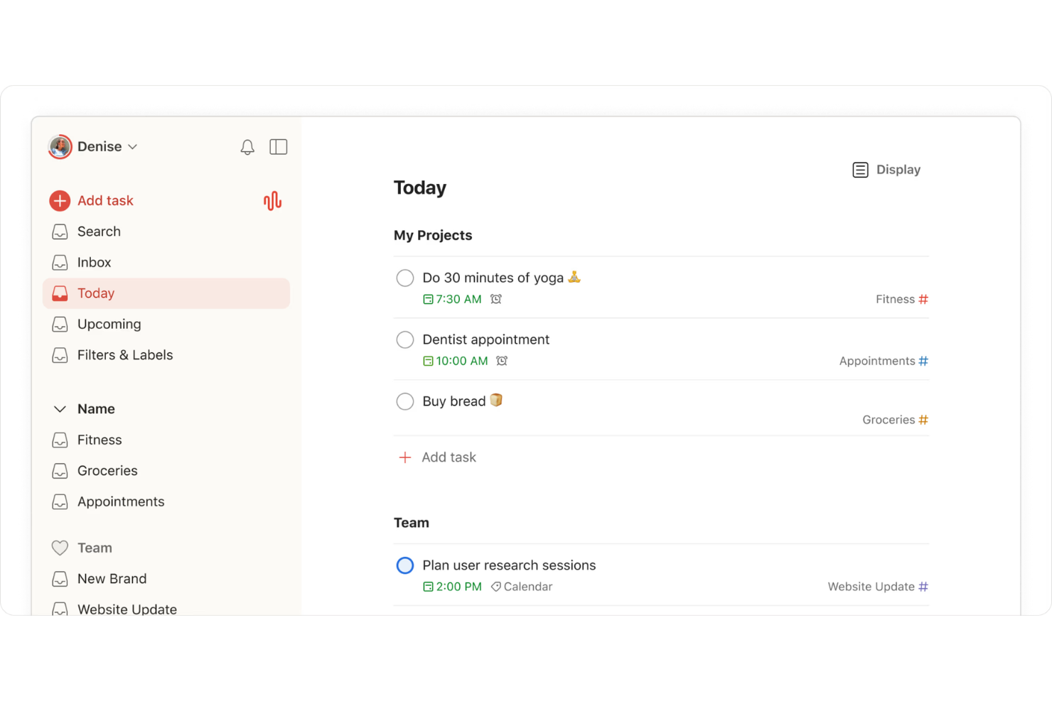 Todoist helps teams plan marketing tasks, deadlines, and projects.