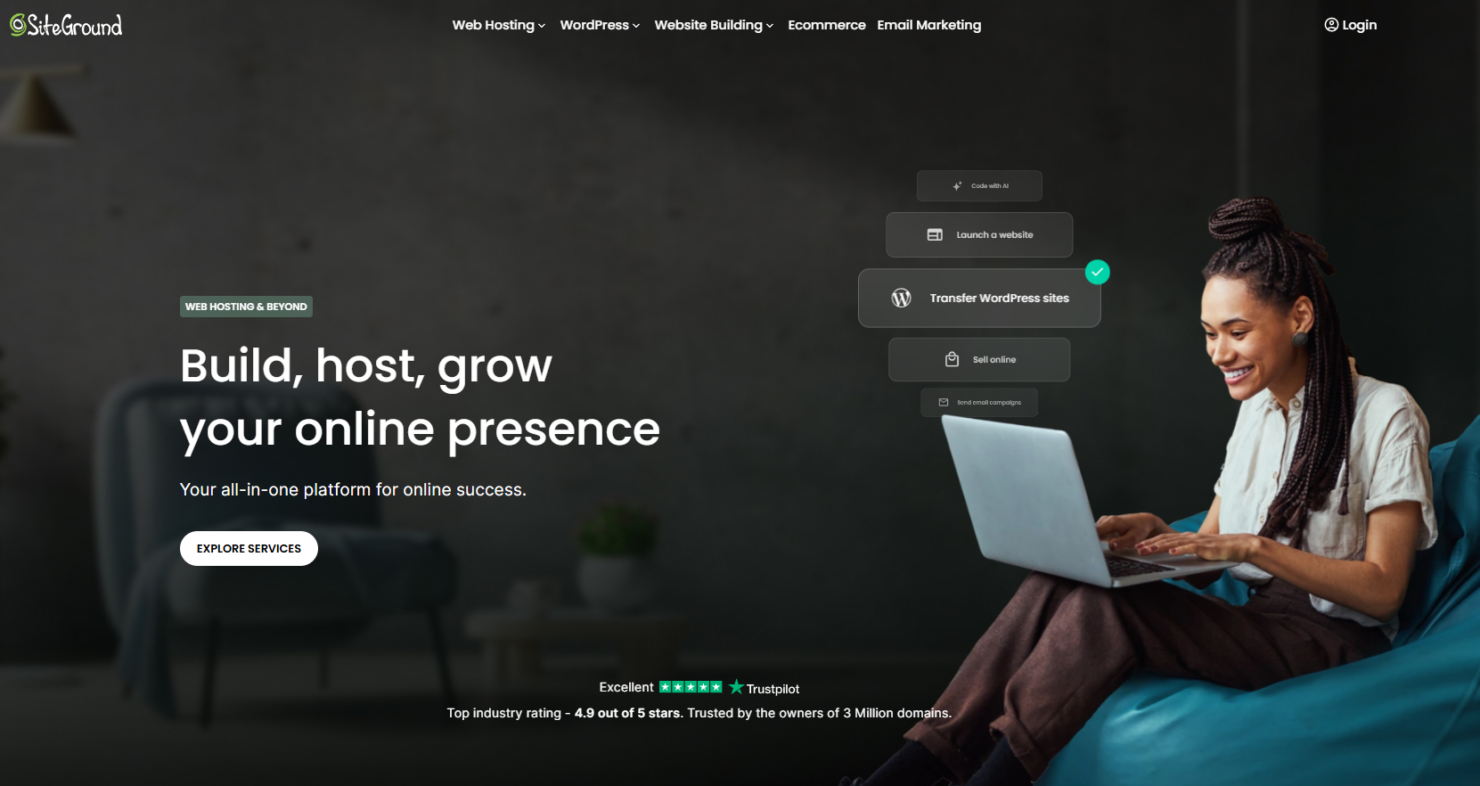 SiteGround offers easy site building with hosting, templates, and tools.