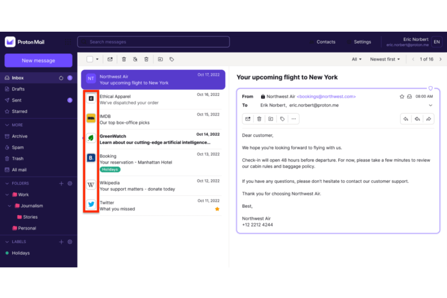 Proton Mail encrypts emails end-to-end for secure private messaging.