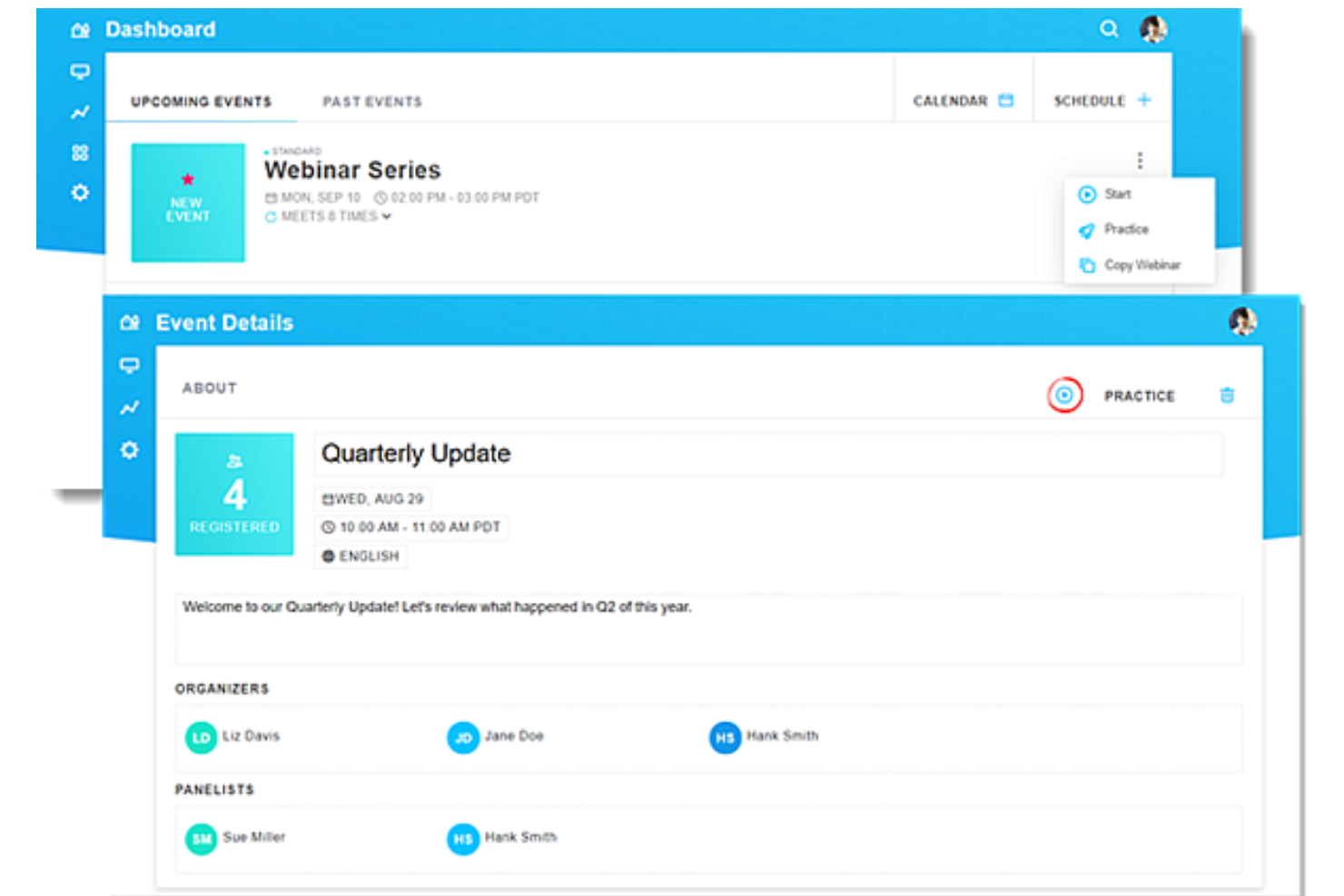 Hosts live webinars with tools for engagement, automation, and analytics.