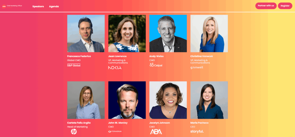 Screenshot of the CMO Summit speakers page