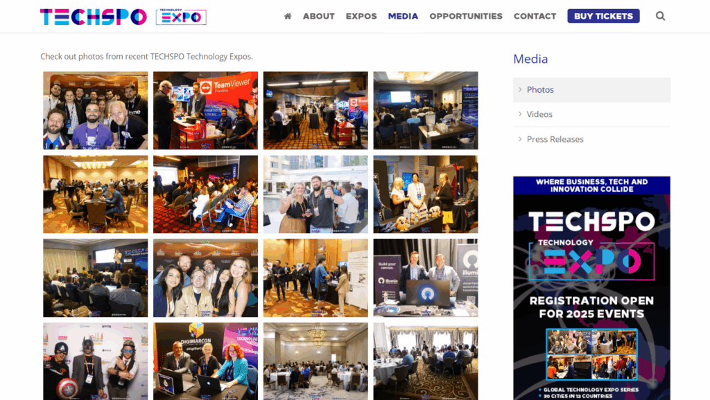 Screenshot of the TECHSPO conference media page