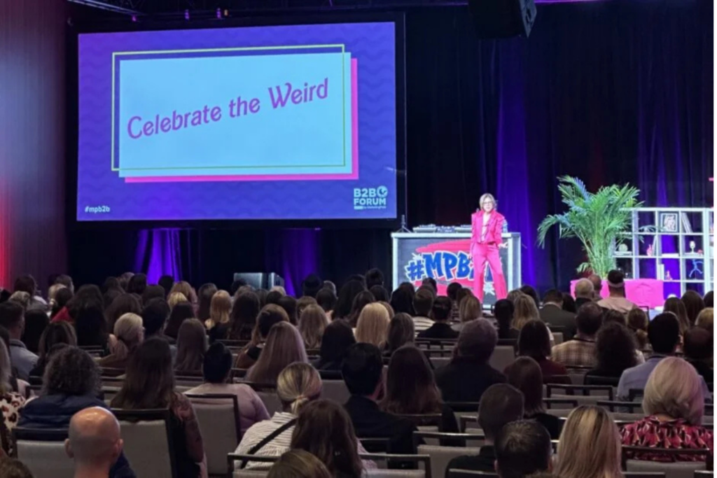 Speaker Anne Hadley on the stage of MarketingProfs B2B Forum 2025