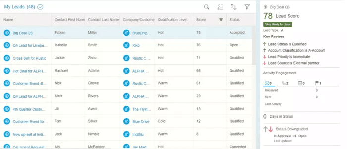 sap sales cloud account data management software screenshot