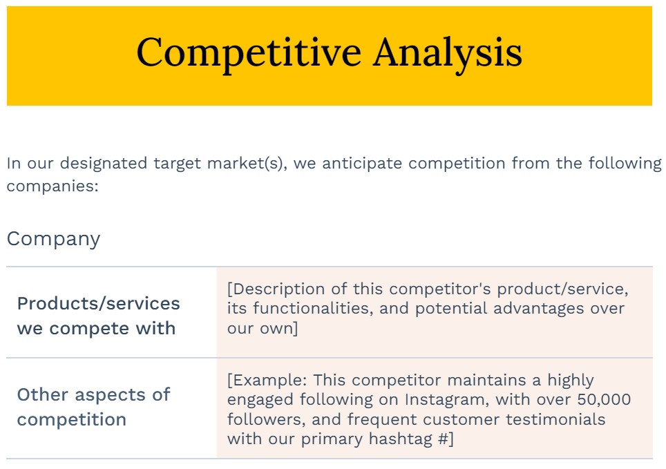 market strategy business plan example