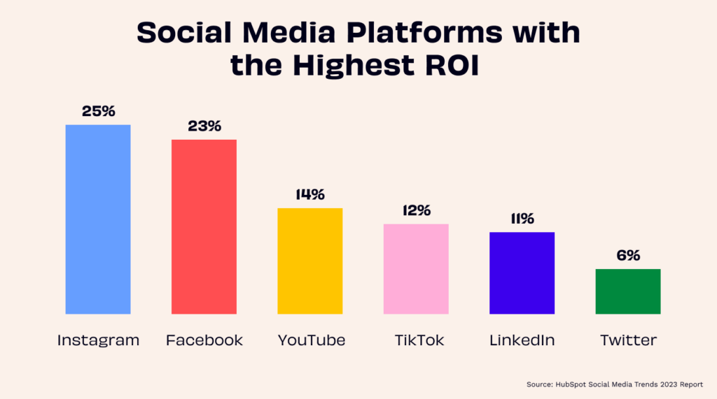 Bar chart showing the top 6 social media channels with the highest ROI