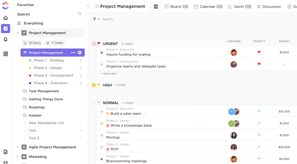 ClickUp review screenshot showing personal and team project management.