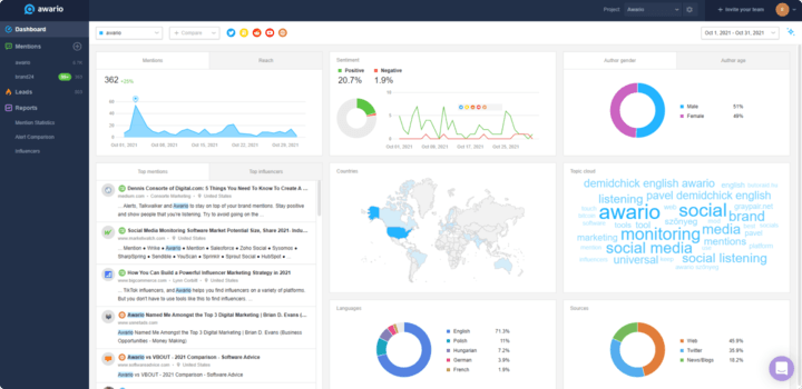 Awario review showing the tool dashboard